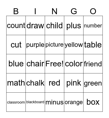 Fun In Class Bingo Card