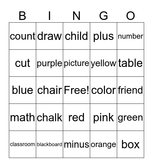 Fun In Class Bingo Card