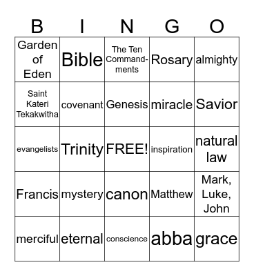Religious Bingo Card