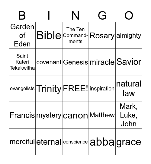 Religious Bingo Card