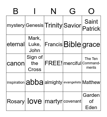 Religious 3 Bingo Card