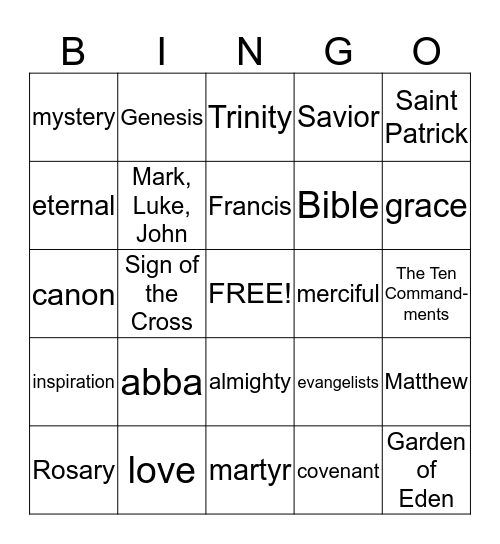 Religious 3 Bingo Card