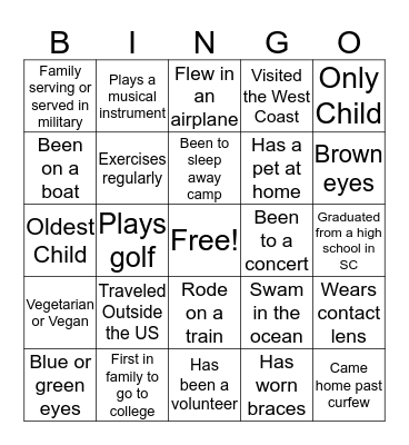 Get to Know You Bingo Card