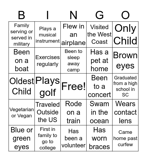 Get to Know You Bingo Card