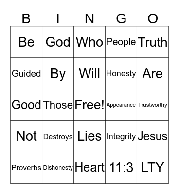 Integrity Bingo Card