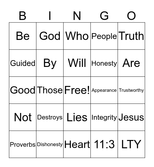 Integrity Bingo Card