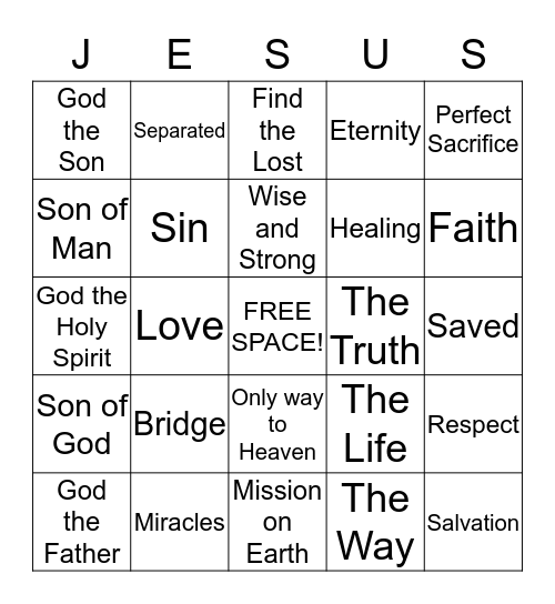 Our bridge to God Bingo Card