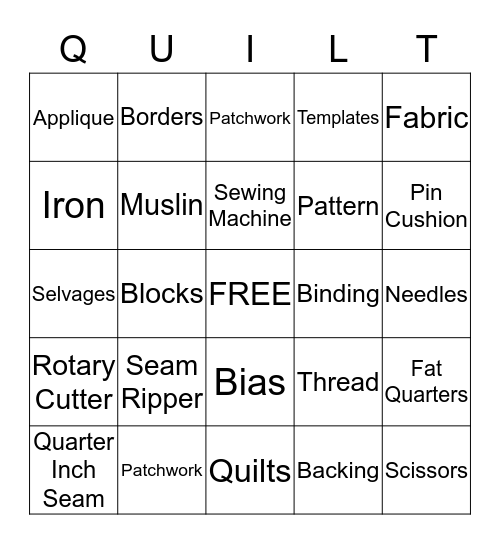 Quilter's Bingo Card