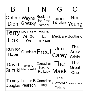 famous canadians Bingo Card
