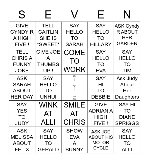 SANGERTOWN  SEVEN Bingo Card
