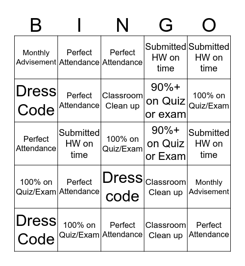 Yellow Module Bingo Card