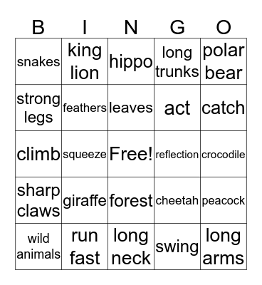 Fun at the Zoo Bingo Card