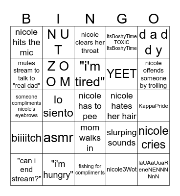 NICOLEPONESBINGO Card
