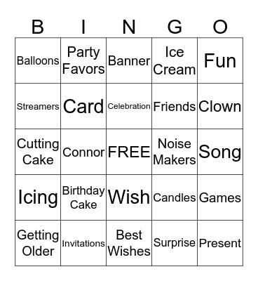 Happy 11th Birthday Connor Bingo Card