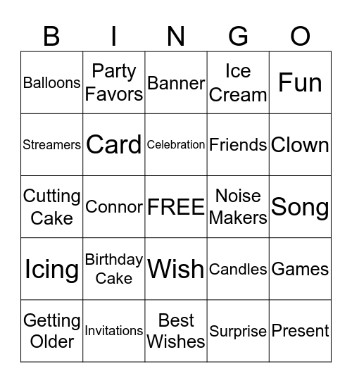 Happy 11th Birthday Connor Bingo Card