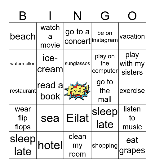 Summer Vacation! Bingo Card