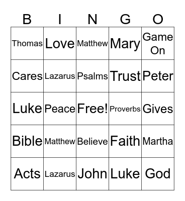 Mt. Olive Vacation Bible School Bingo Card