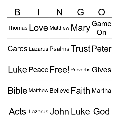 Mt. Olive Vacation Bible School Bingo Card