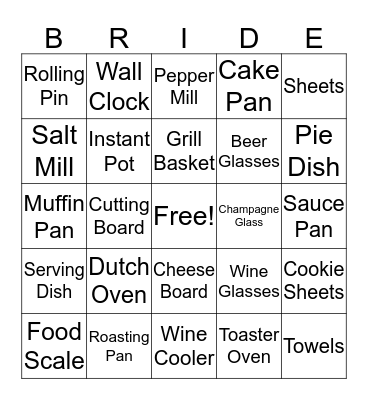 Bridal Shower Bingo Card