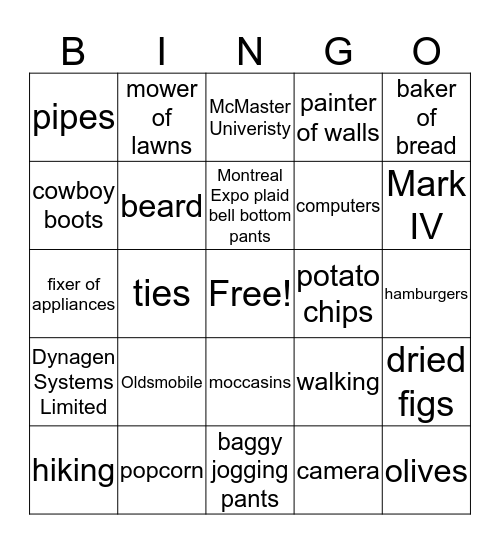 Mr. Dad Bingo Card