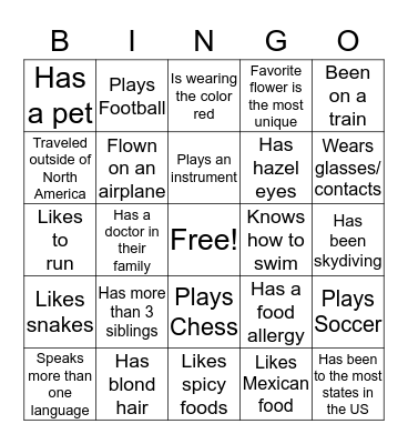 Group Member Bingo Card