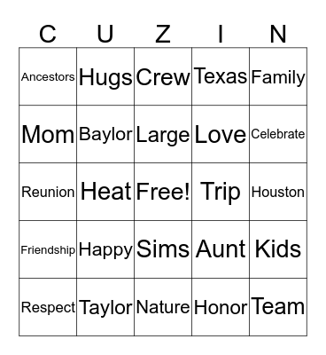 COUSINS CREW Bingo Card