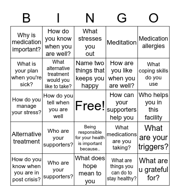 WRAP Bingo Card