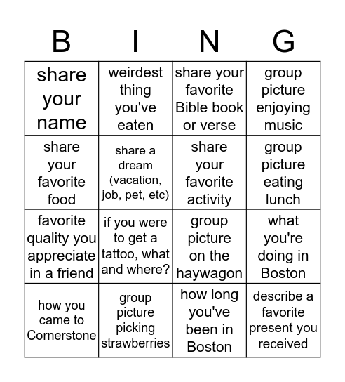 Cornerstone Strawberry Festival Bingo Card