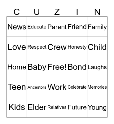 COUSINS CREW Bingo Card