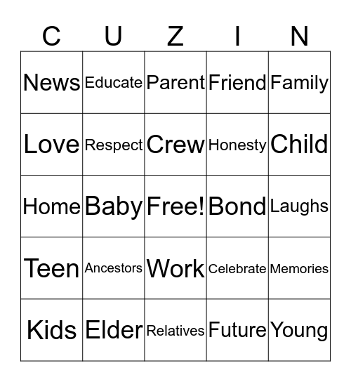 COUSINS CREW Bingo Card