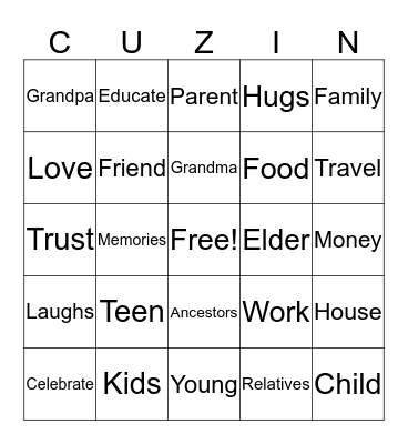 COUSINS CREW Bingo Card