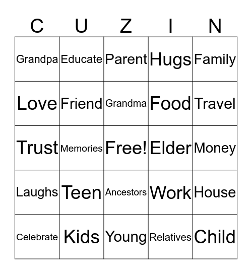 COUSINS CREW Bingo Card