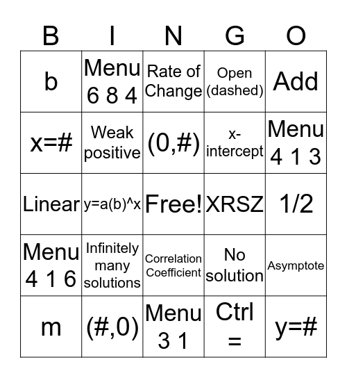 Algebra EOC Bingo Card