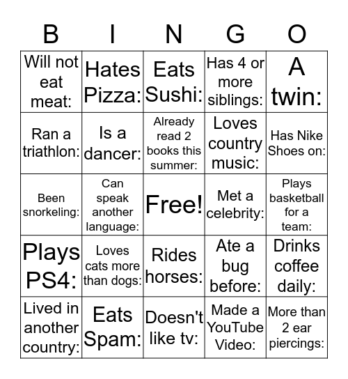 Human Bingo Card