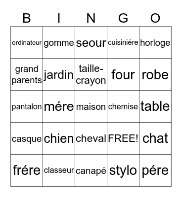 bingo-test français Bingo Card