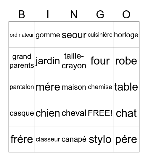 bingo-test français Bingo Card