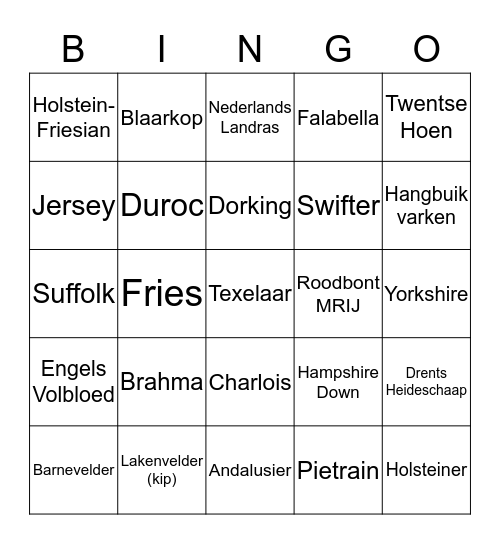 IBS Boerderij Rassenkennis Bingo Card