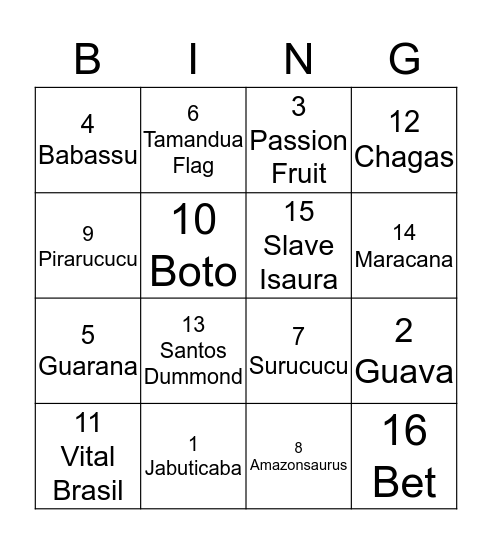 Bingo Brazil Bingo Card