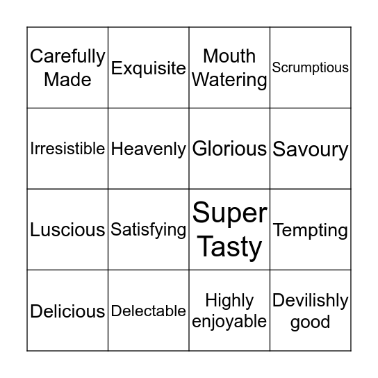 Sizzle Bingo Card