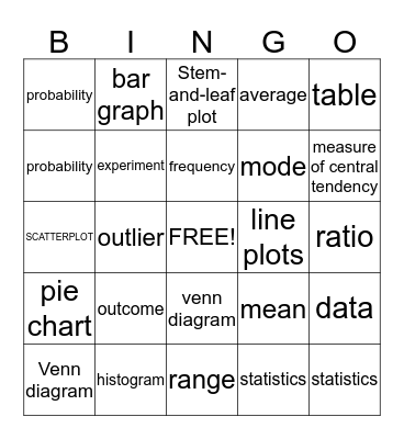 Statistics Vocabulary Bingo Card