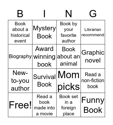 Summer Reading Bingo Card