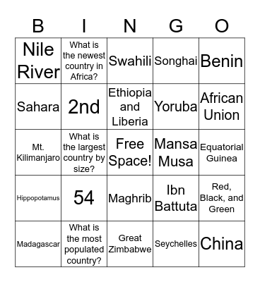 Facts-of-Africa Bingo Card
