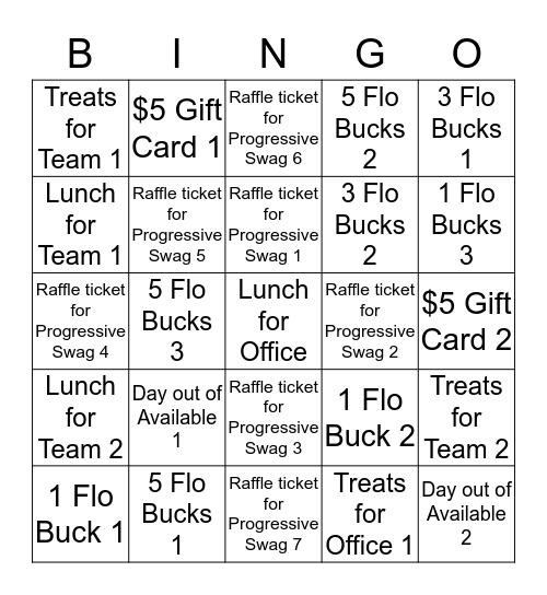 Prizes Bingo Card