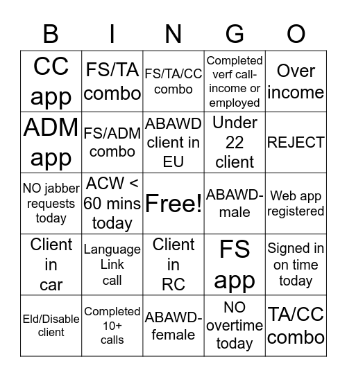 Moore Team BINGO Challenge Bingo Card