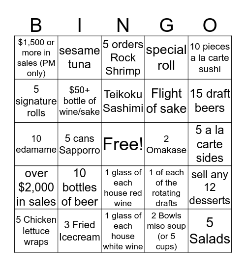 TKK Bingo Card