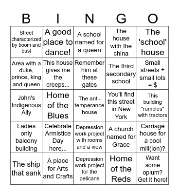 Historical Saskatoon: SCS H30 Bingo Card