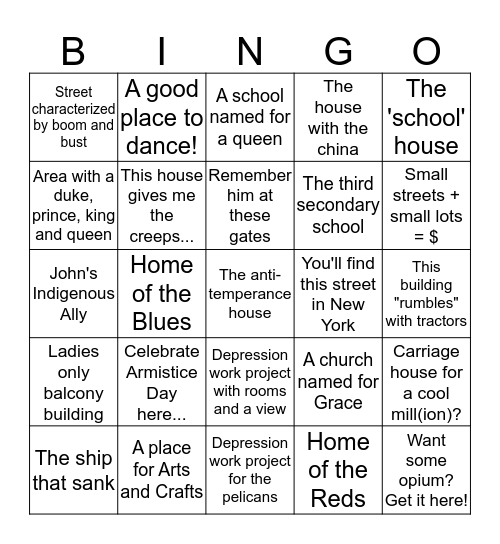 Historical Saskatoon SCS H30 Bingo Card