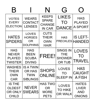 GET TO KNOW YOU BINGO Card
