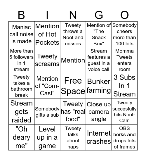Tweety Bingo Card
