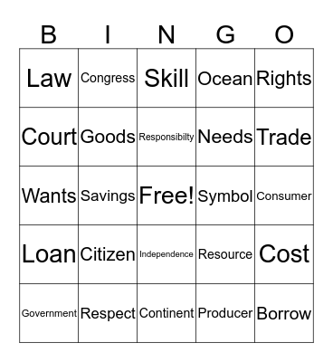 Social Studies (June 19th) Bingo Card